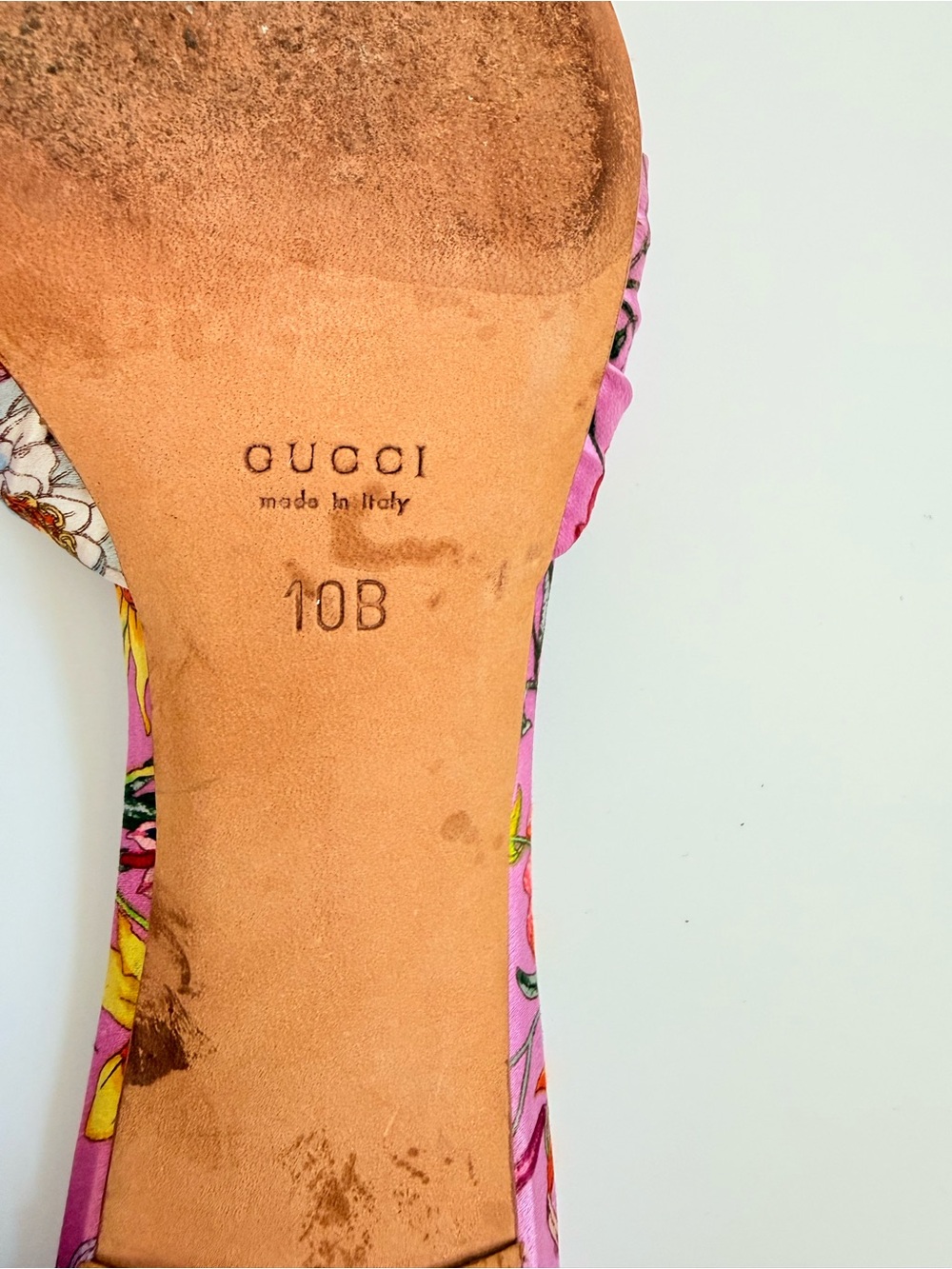 Gucci Flora Satin Bow Mule Heels Pink Cyclamen Floral Sandals US 10 Vintage Y2K - Picture 8 of 9